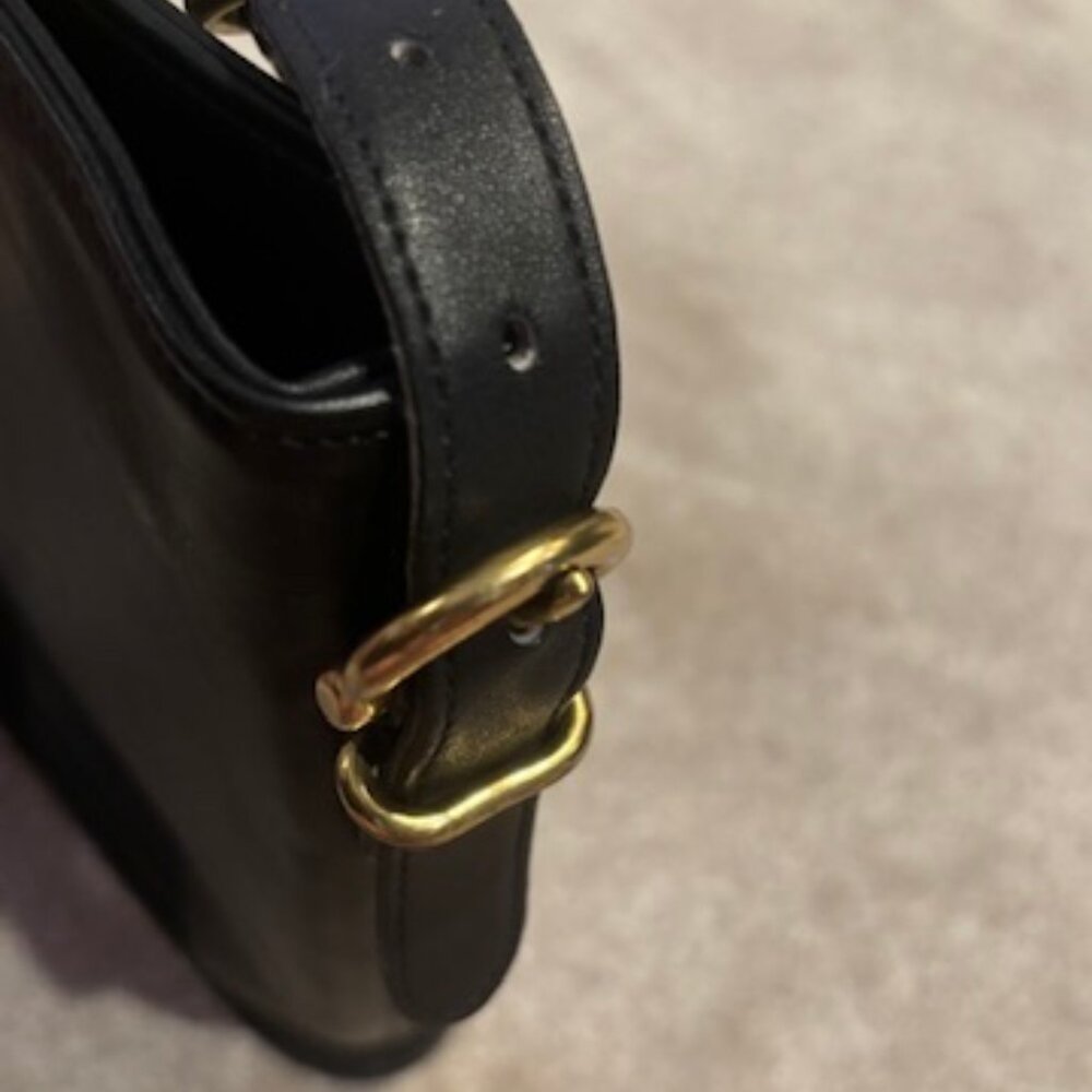 Vintage Coach Black Equestrian Bag with Long Strap, Gold Hardware, and Bag Tag - Picture 7 of 14